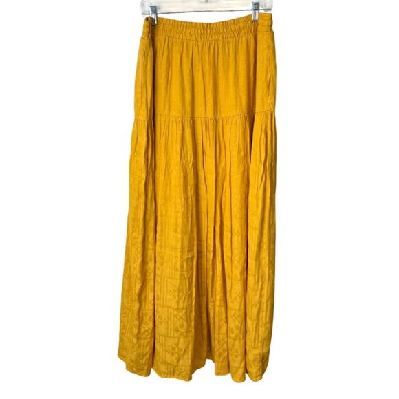 Maeve By Anthropologie Tiered Maxi Skirt Mustard Yellow Boho Womens Size L - Picture 2 of 7